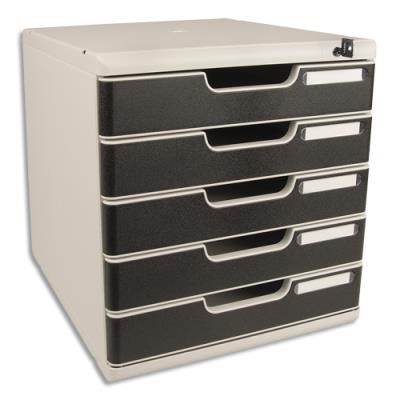 Module de classement Exacompta Modulo 5 tiroirs, fermeture à clé - Dim (lxhxp) : 28,8x32x35 cm - Gri
