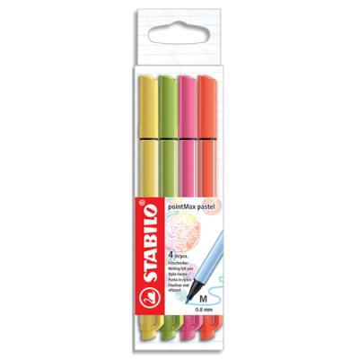 Stylo-feutre Stabilo pointMax - Etui de 4 stylos-feutres pastel - Crème de jaune/Citron vert/Rose/Co