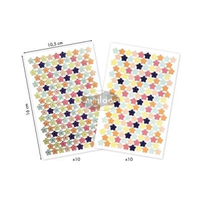 Sachet de 20 planches de gommettes repositionnables Maildor mini étoiles métal pastel assorties.