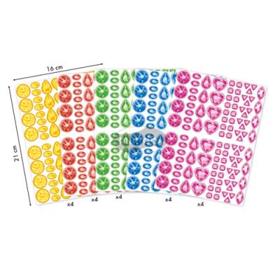 Sachet de 20 planches de gommettes repositionnables Maildor pierres précieuses mosaïque assorties.