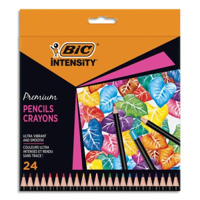Etui de 24 crayons de couleur BIC Intensity - Bois FSC - Couleurs miscibles assorties.