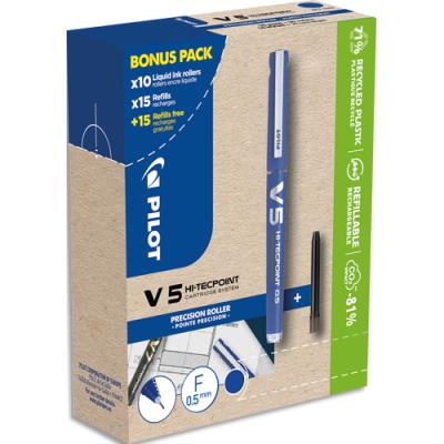 Greenpack de stylo encre liquide Pilot VBALL 05, comprend 10 stylos + 10 sets de 3 recharges, bleu