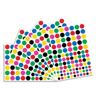 Sachet de 40 planches A5 de gommettes multicolores rondes, O Color - 4160 gommettes - Tailles et cou