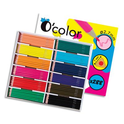 Pack de 288 crayons de couleurs O'Color en résine triangulaire -Diamètre crayon 7mm, mine 2,7mm - As