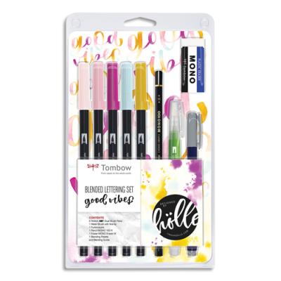 Set Blended Lettering Tombow Good Vibes - Comprenant un guide ainsi que 5 ABT dual brush + accessoir