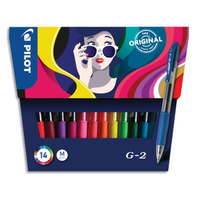 Pochette de 14 rollers à encre gel G-2 Pilot - Pointe moyenne - Couleurs assorties