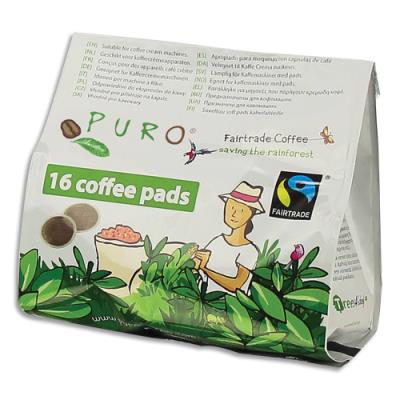 Sachet 16 dosettes souples Puro - FairTrade - compatibles Senseo - contenant 7g de café 80% Arabica 