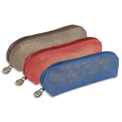 Trousse Quo Vadis Julo Lotus - en cuir de vachette pailleté - 21x6,5x6,5cm - Coloris assortis