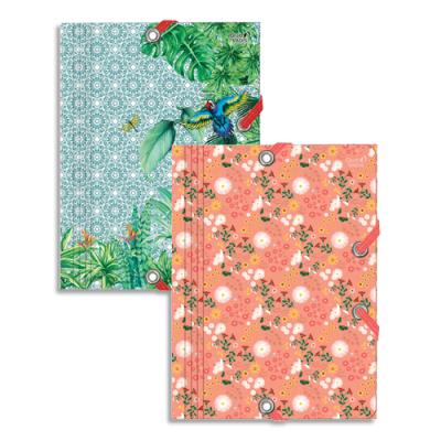 Chemise 3 rabats à élastiques Quo Vadis Jungle/Daisy - en carte - Format 24x32cm - Coloris assortis 