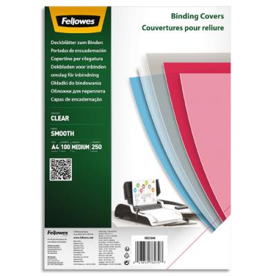 Boîte de 100 plats de couvertures Fellowes - PET - A4 - 250 microns