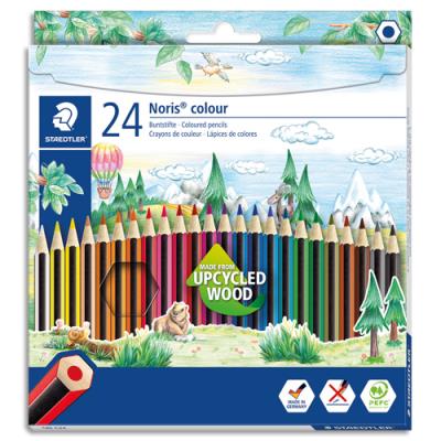 Etui de 24 crayons de couleurs Staedtler Noris 185 - Fabriqué en bois upcycle - Corps hexagonal - As