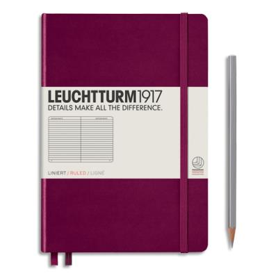 Carnet rigide Leuchtturm 1917 - 14,8x21cm - 251 pages lignées numérotées - Coloris Bordeaux