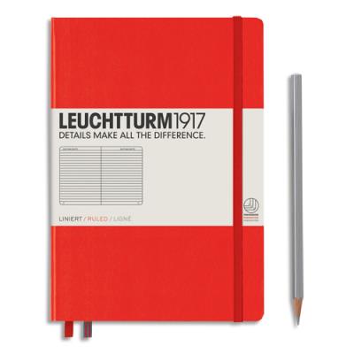 Carnet rigide Leuchtturm 1917 - 14,8x21cm - 251 pages lignées numérotées - Coloris Rouge