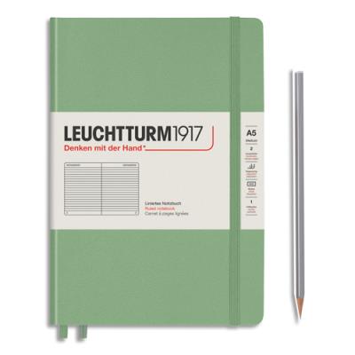 Carnet rigide Leuchtturm 1917 - 14,8x21cm - 251 pages lignées numérotées - Coloris Vert sauge