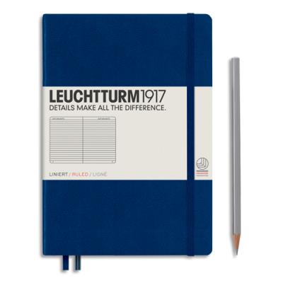 Carnet rigide Leuchtturm 1917 - 14,8x21cm - 251 pages lignées numérotées - Coloris Bleu marine