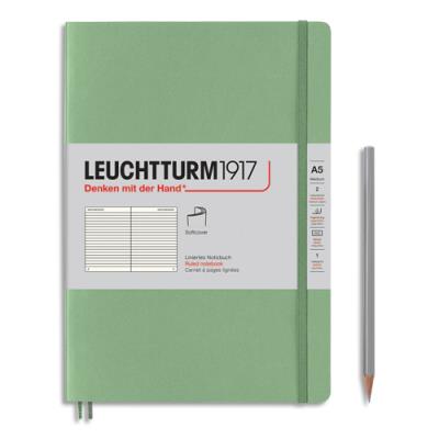 Carnet souple Leuchtturm 1917 - 14,8x21cm - 123 pages lignées numérotées - Coloris Vert sauge