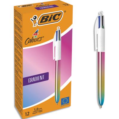 Stylo bille 4 couleurs rétractables BIC - Pointe Moyenne (1,0 mm) - Décors irisé dégradé