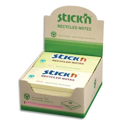 Lot de 12 blocs de 100 feuilles Stick'N - recyclés - repositionnables - 76x127 mm - Couleurs pastels