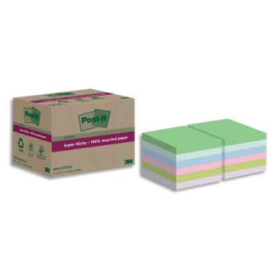 Lot de 12 blocs notes Post-It Super Sticky - Recyclées - 76x76 mm - Couleurs assortis