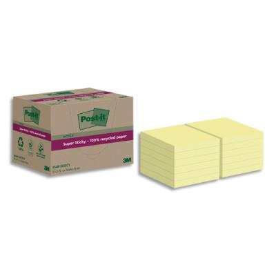 Lot de 12 blocs notes Post-It Super Sticky - Recyclées - 76x76 mm - Jaune Pastel