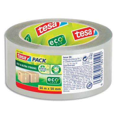 Ruban adhésif d'emballage Tesa tesapack eco & ultra strong transparent en PET recyclé 66m x 50mm eco
