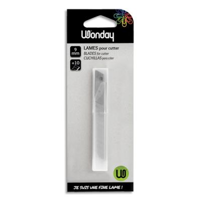 Etui de 10 lames prédécoupées Wonday - 9 mm - pour cutter de précision - Lames en acier inox trempé