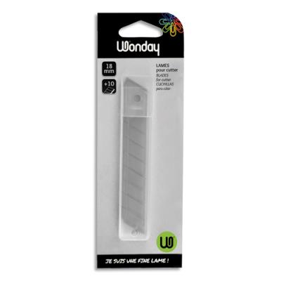 Etui de 10 lames prédécoupées Wonday - 18 mm - pour cutter de précision - Lames en acier inox trempé
