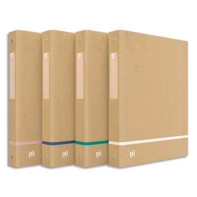 Classeur 4 anneaux Oxford Touareg dos 4cm carte kraft recyclé - Format A4 - Coloris beige liseret as
