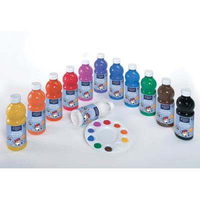 Gouache liquide Lefranc & Bourgeois - flacon 500 ml x 12 - couleurs assorties - ultra lavable