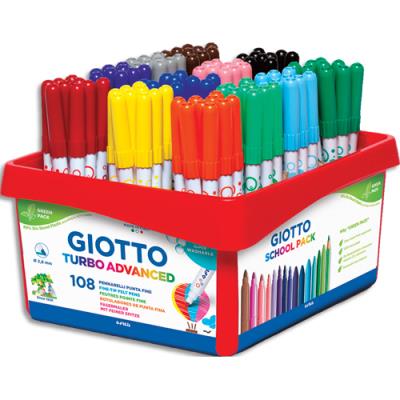 Schoolpack 108 feutres de coloriage Giotto Turbo Advanced pointe fine - Coloris assortis extra brill