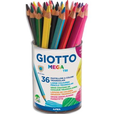 Pot de 36 crayons de couleur Giotto Méga - Corps triangulaire - mine 5,5mm - Coloris assortis