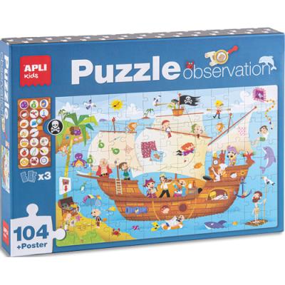 Puzzle d'observation Apli Kids sur le thème du bateau pirate - 104 pièces - À partir de 5 ans