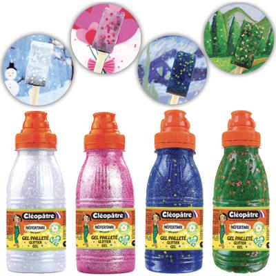 Lot de 4 flacons de gels pailletés déco Cleopatre en 250 ml (cœur, prairie, neige, nuit étoilée)