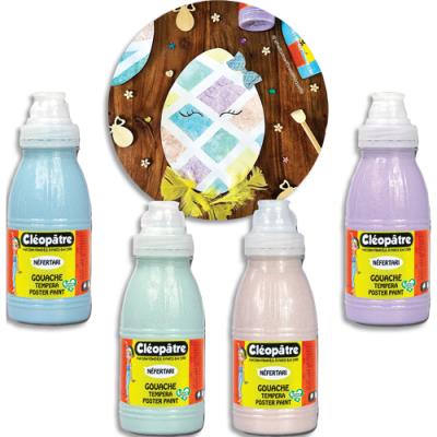 Lot de 4 flacons de peintures paillettées Cleopatre pastel en 250 ml (azur, lavande, pêche, amande)