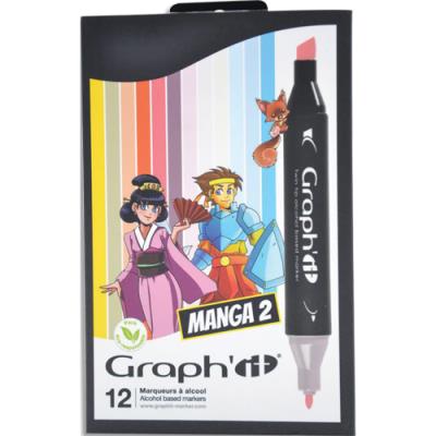 Set de 12 marqueurs à alcool Oz International Graphit Manga pour réaliser des mangas 2 - 12 coloris