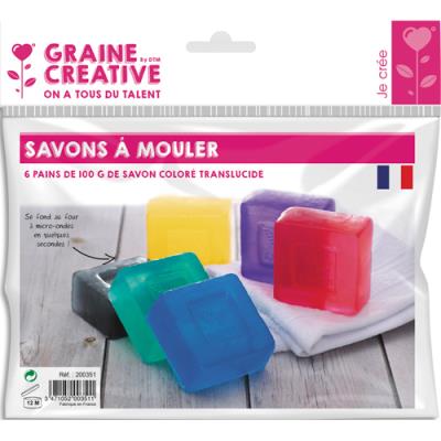Lot de 6 pains de 100gr de savons colorés Graine Creative translucides - fond au M-O - coloris assor