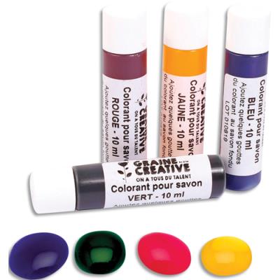 Lot de 4 colorants pour savons Graine Creative 10ml - Coloris assortis (bleu, rouge, jaune et vert)