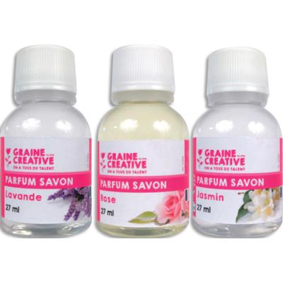 Lot de 3 parfums pour savons Graine Creative de 27 ml - Parfums jasmin, rose et lavande