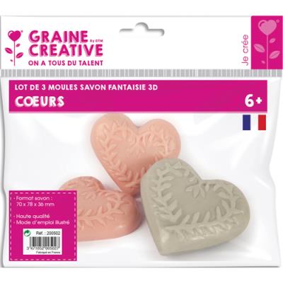 Lot de 3 moules thermoformés Graine Creative pour créer des savons en forme de cœur