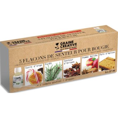 Lot de 5 parfums pour bougie Graine Creative - flacons de 27 ml - parfums assortis