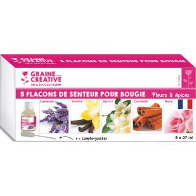 Lot de 5 flacons de 27 ml de senteurs pour bougie Graine Creative fleurs et épices