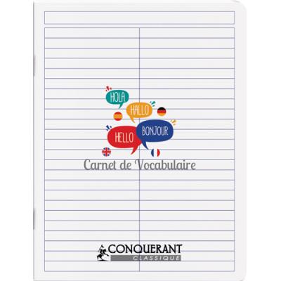 Cahier de vocabulaire Conquerant classique agrafé - 17x22 cm - 96 pages - 90g - reglure specifique p