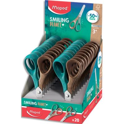 Ciseaux Maped Vivo 12 cm Smiling Planet composé à 50% de fibres de bois FSC - livré en présentoir