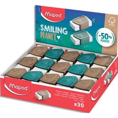 Gomme précision Maped Smiling Planet - composé à 50% de fibres de bois FSC - vendu en présentoir de