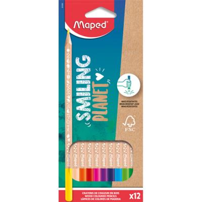 Boîte de 12 crayons en bois naturel Maped 100% Smiling Planet - diamètre de 2,9 mm - FSC