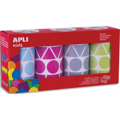Boîte de 4 rouleaux de gommettes géométriques Apli Kids 27mm - couleurs assorties (bleu, fuchsia, gr