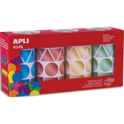 Boîte de 4 rouleaux de gommettes géométriques Apli Kids 27mm - couleurs métal (bleu, rouge, or et ve