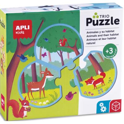 Puzzle de 24 pièces Apli Kids trio sur le thème des animaux et leur habitat