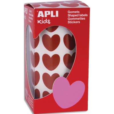 Boîte de gommettes en rouleau Apli Kids forme coeur - 20 x 18 mm - couleur rouge