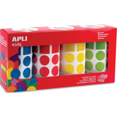 Boîte de 4 rouleaux de gommettes Apli Kids 8260 unités - géométrique - 20mm- couleurs assorties jaun